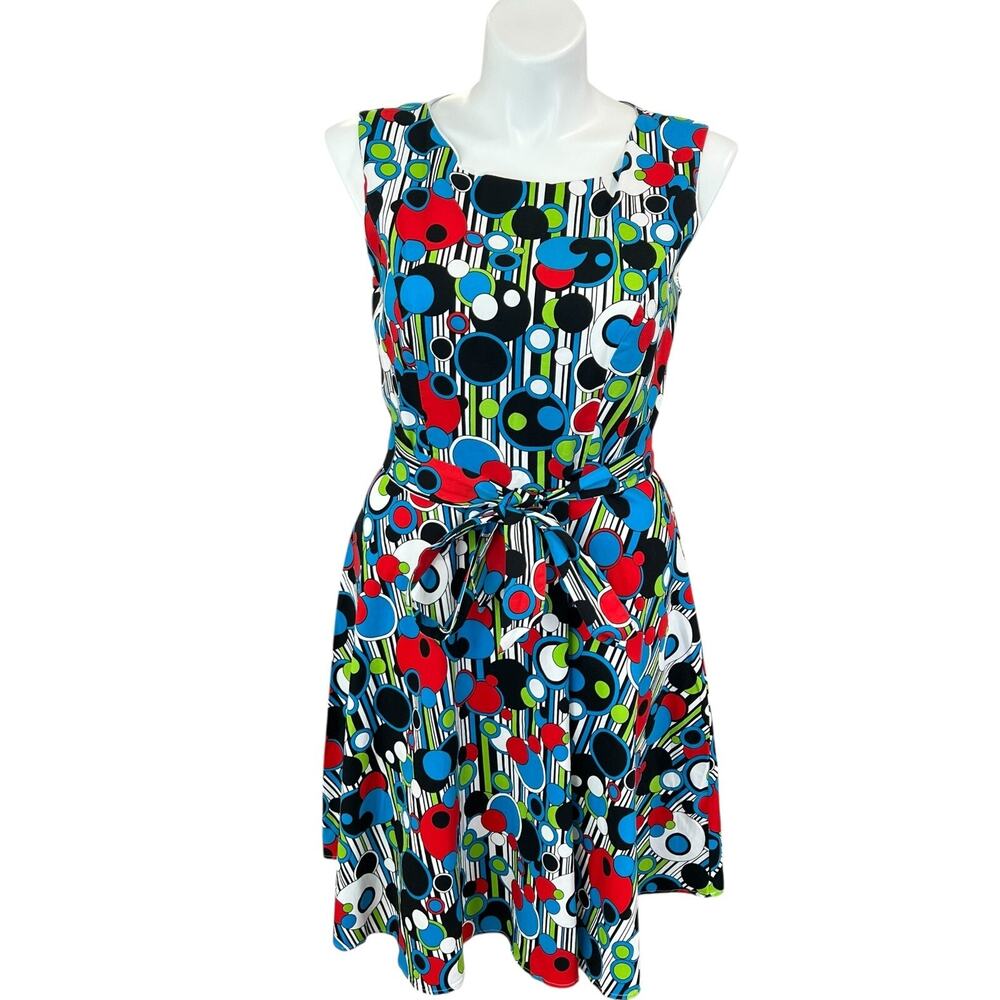 Hanpceirs Women's Black/Multicolored Geometric Print Fit & Flare Dress Size 3XL